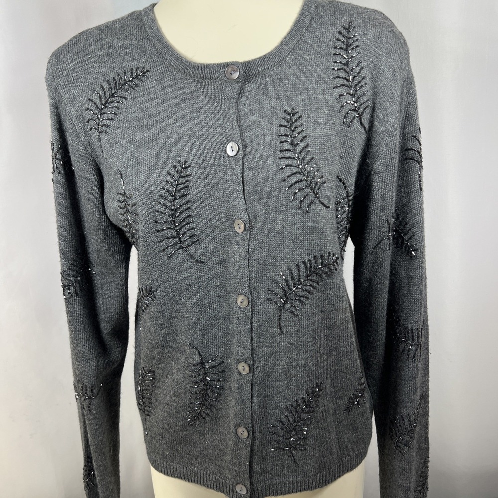 NWT Christopher & Banks Gray Hand Embroidered Cardigan‎ Size 8